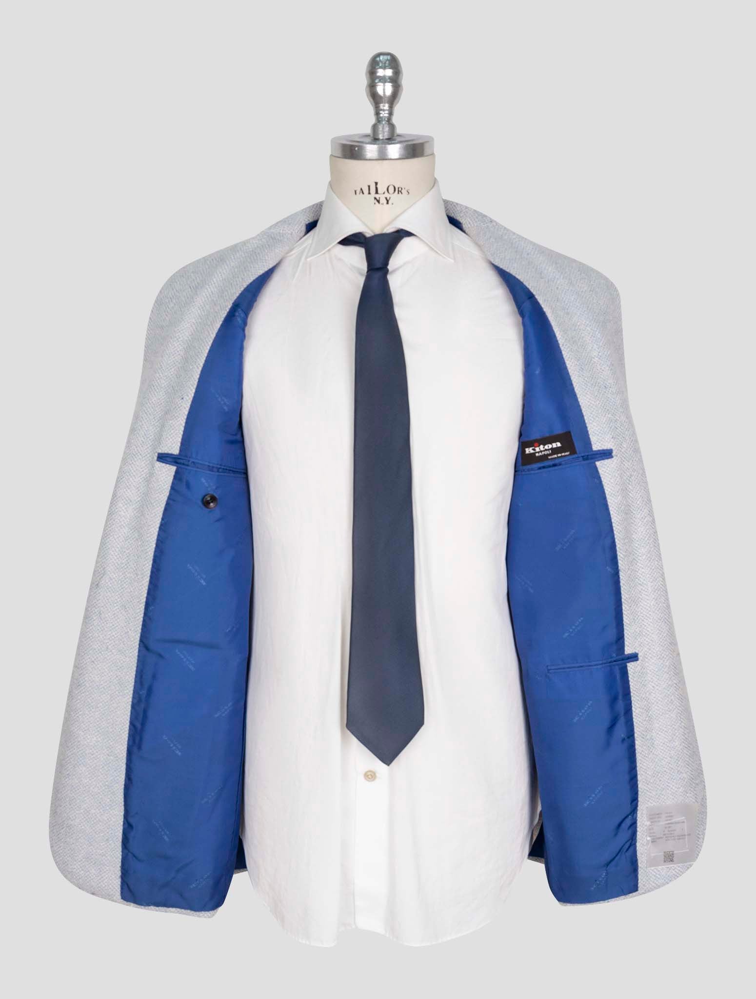 Kiton Light Blue White Cashmere Silk Blazer