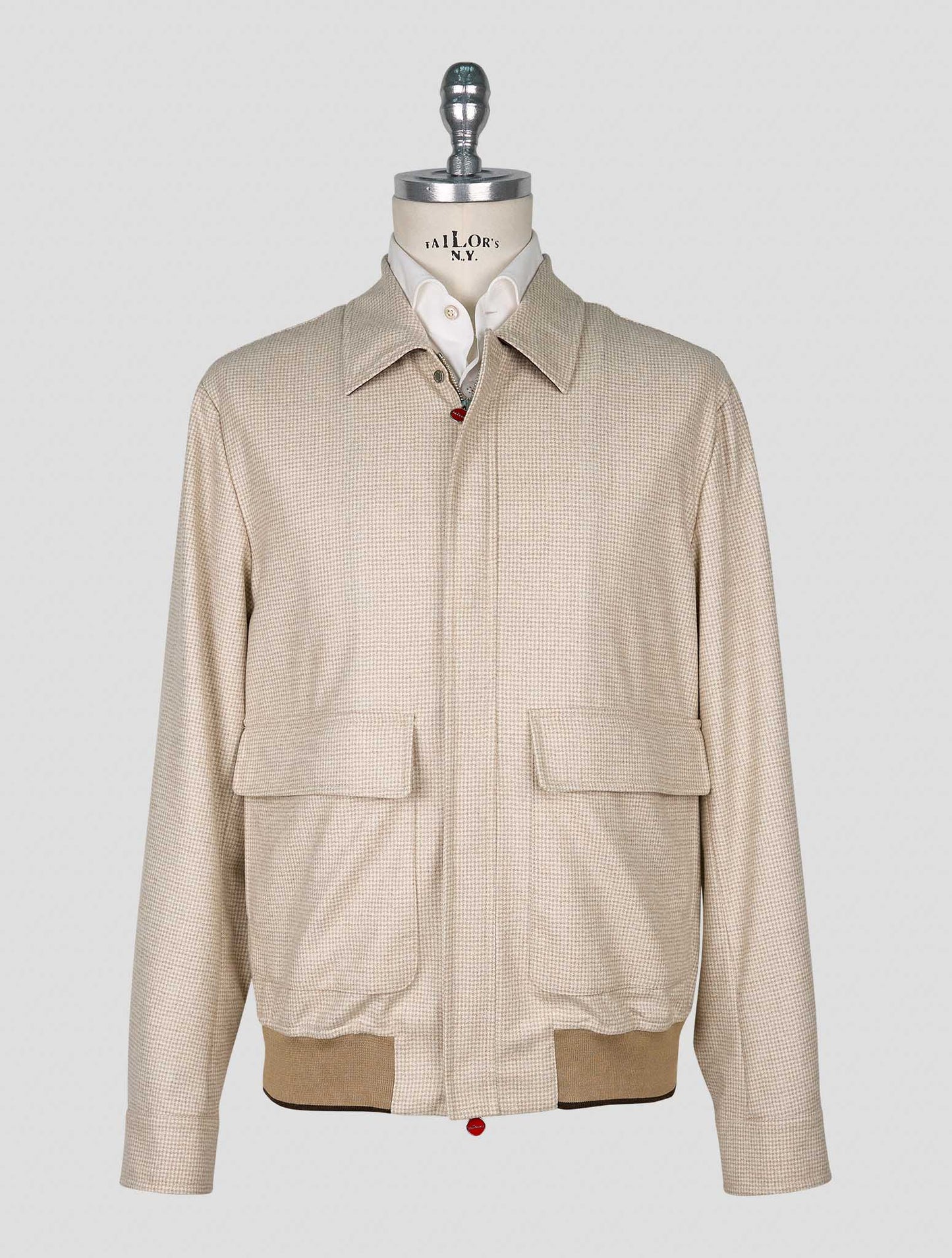 Kiton Beige White Virgin Wool Coat