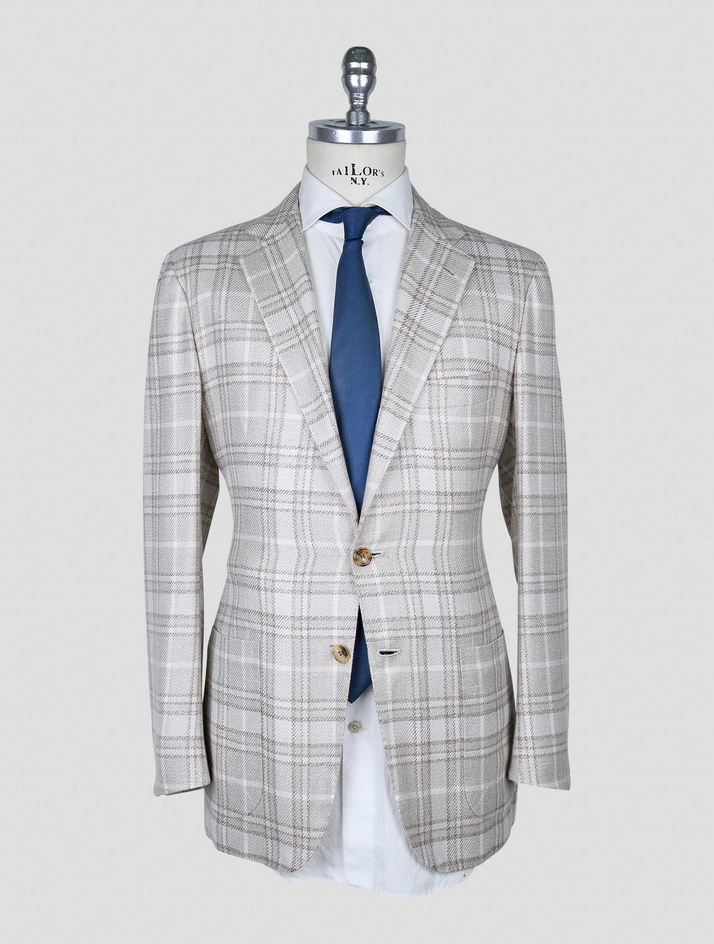 Kiton Beige White Wool Cashmere Silk Linen Blazer