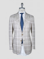 Kiton Beige White Wool Cashmere Silk Linen Blazer