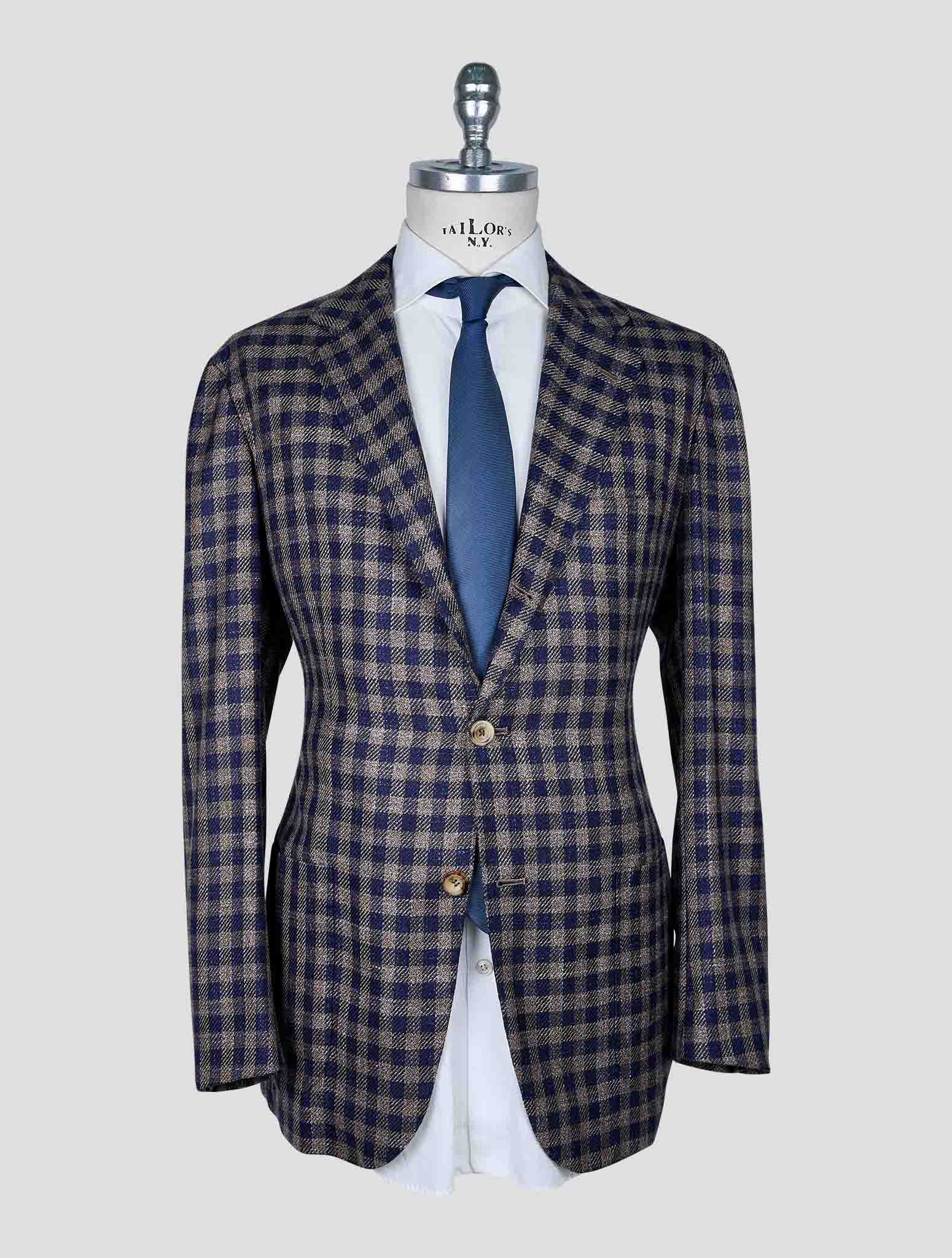 Kiton Brown Blue Wool Cashmere Silk Linen Blazer