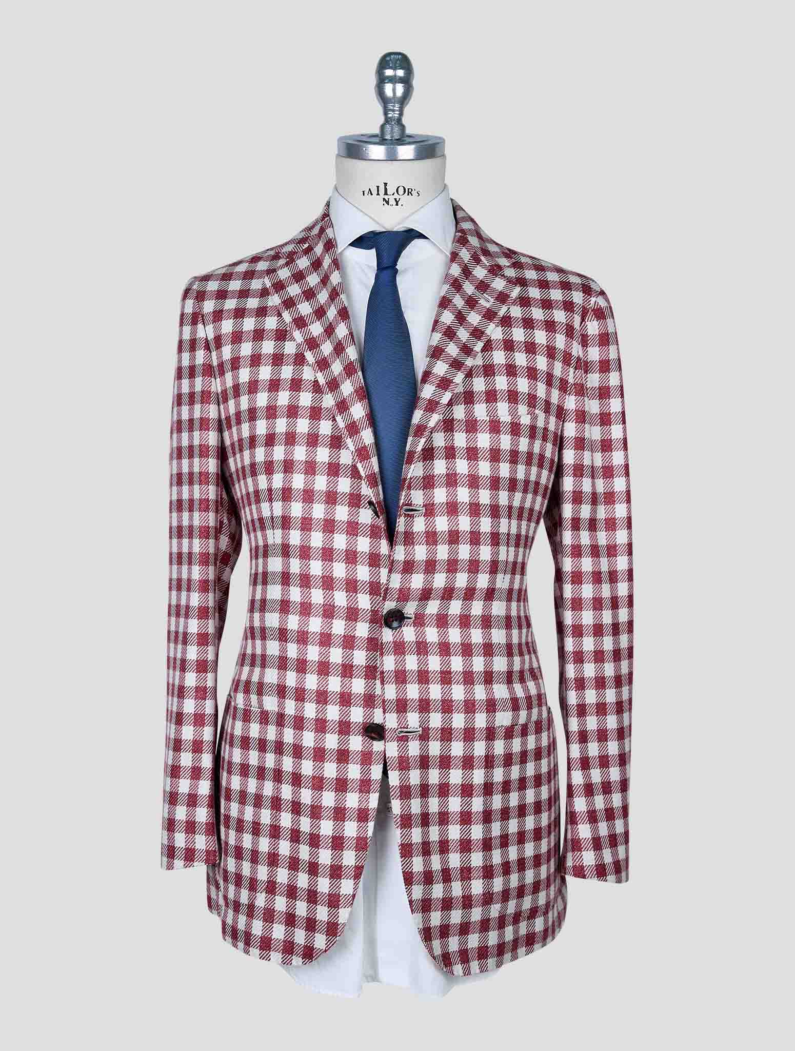 Kiton Red White Wool Cashmere Silk Linen Blazer