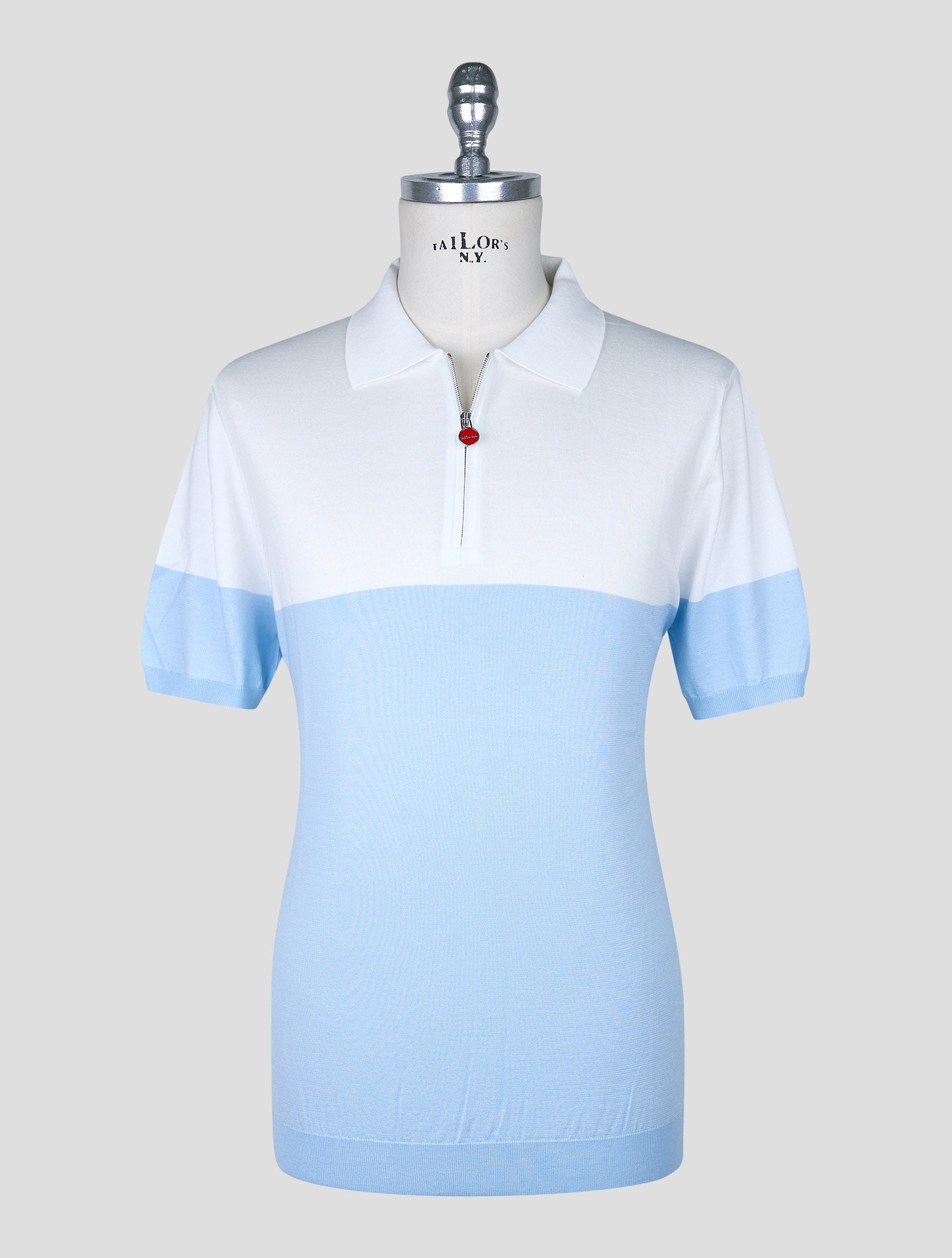 Kiton Light Blue White Cotton Polo