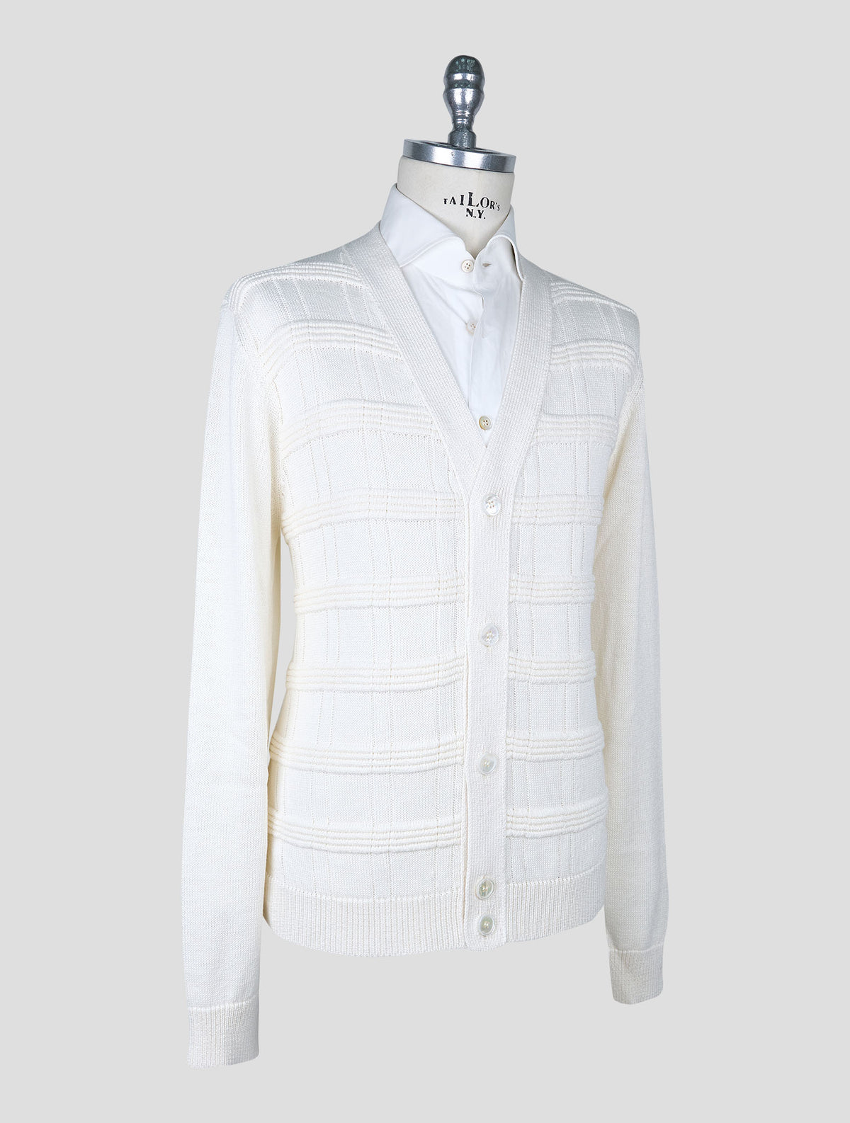 Kiton White Cotton Silk Cardigan