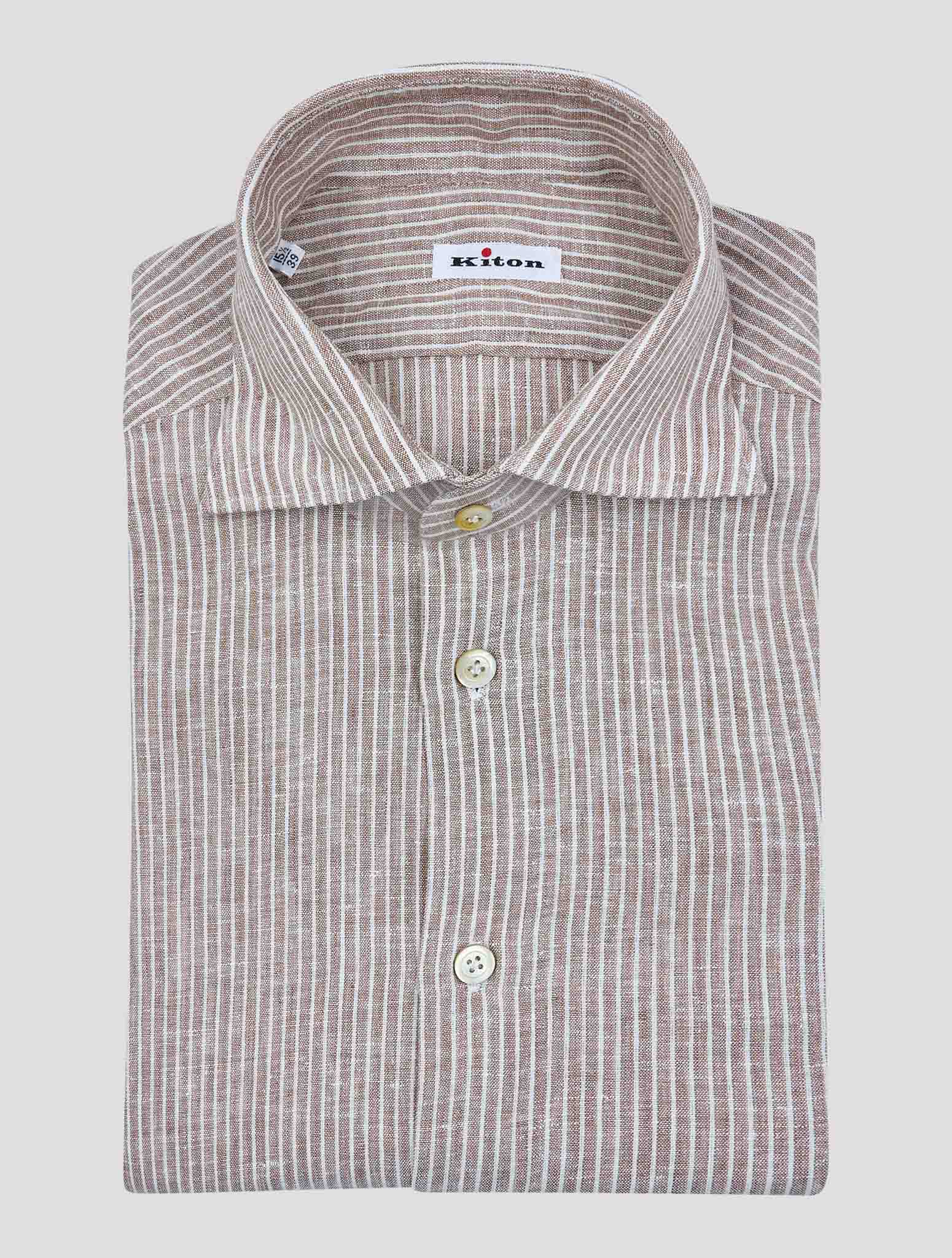 Kiton Brown White Linen Pl Ea Shirt