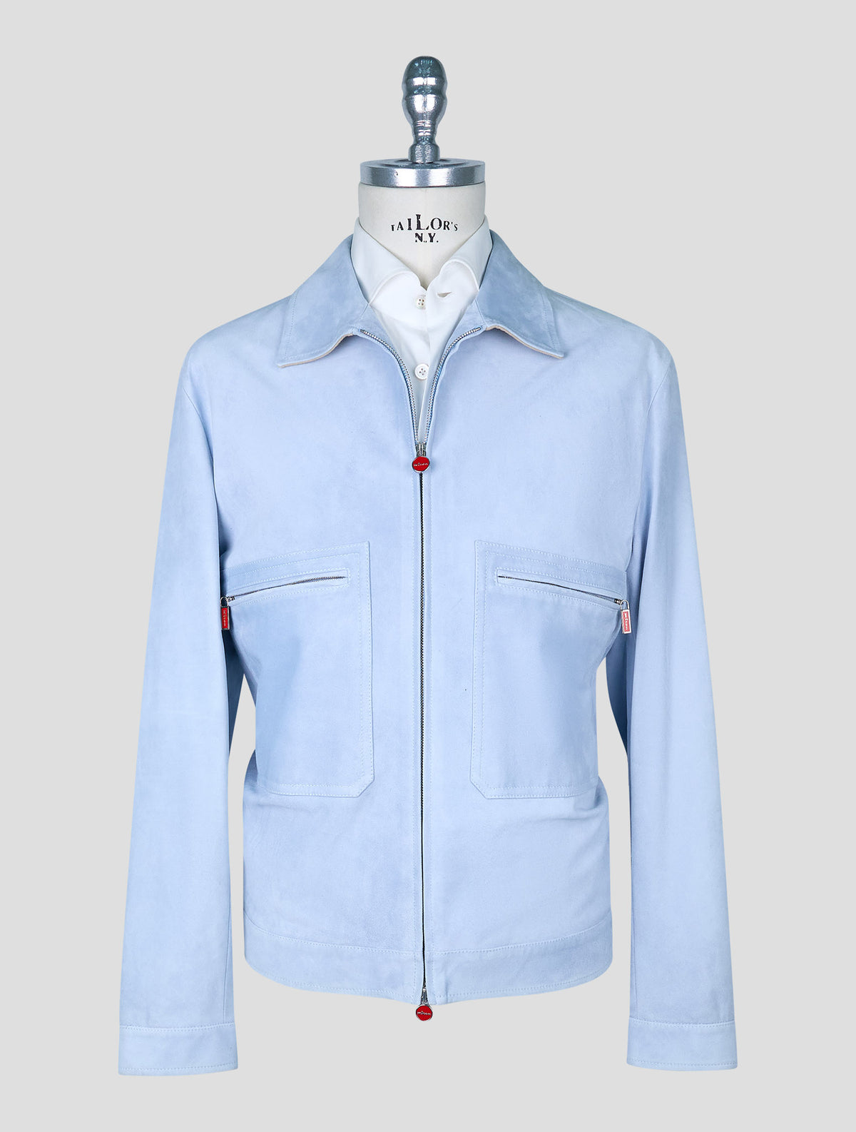 Kiton Light Blue Leather Suede Coat