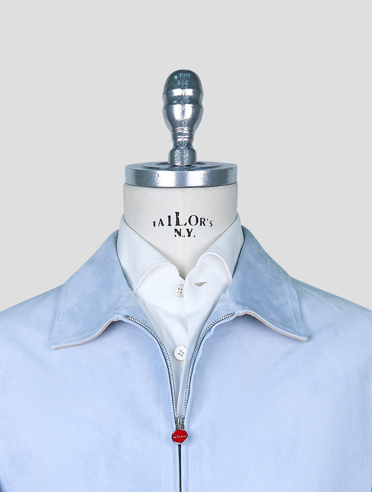 Kiton Light Blue Leather Suede Coat