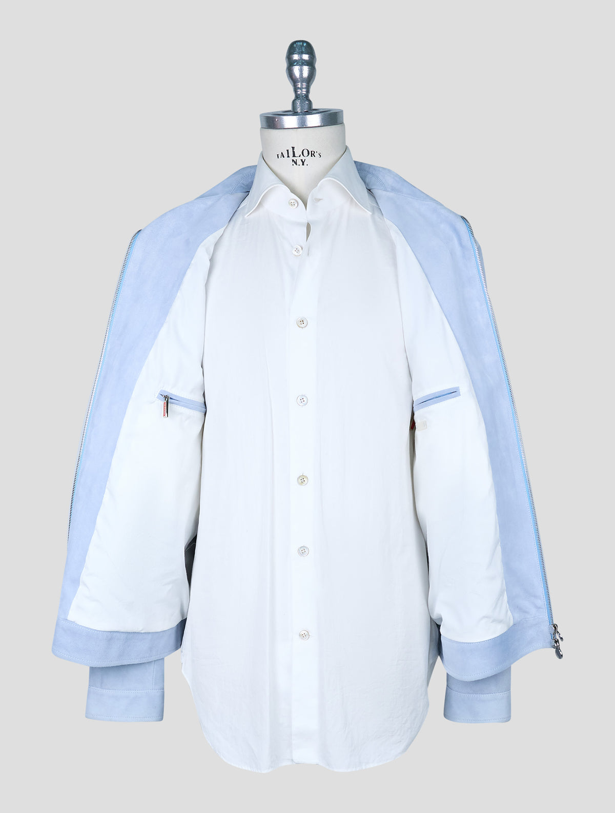 Kiton Light Blue Leather Suede Coat