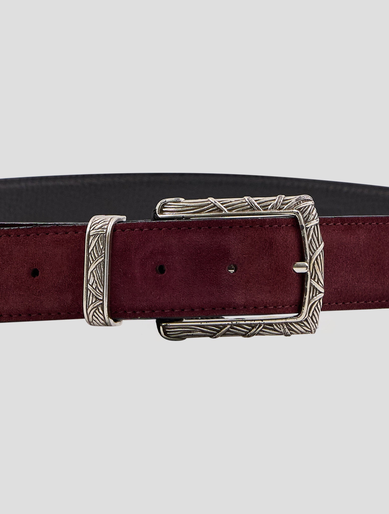 Kiton Burgundy Leather Suede Belt
