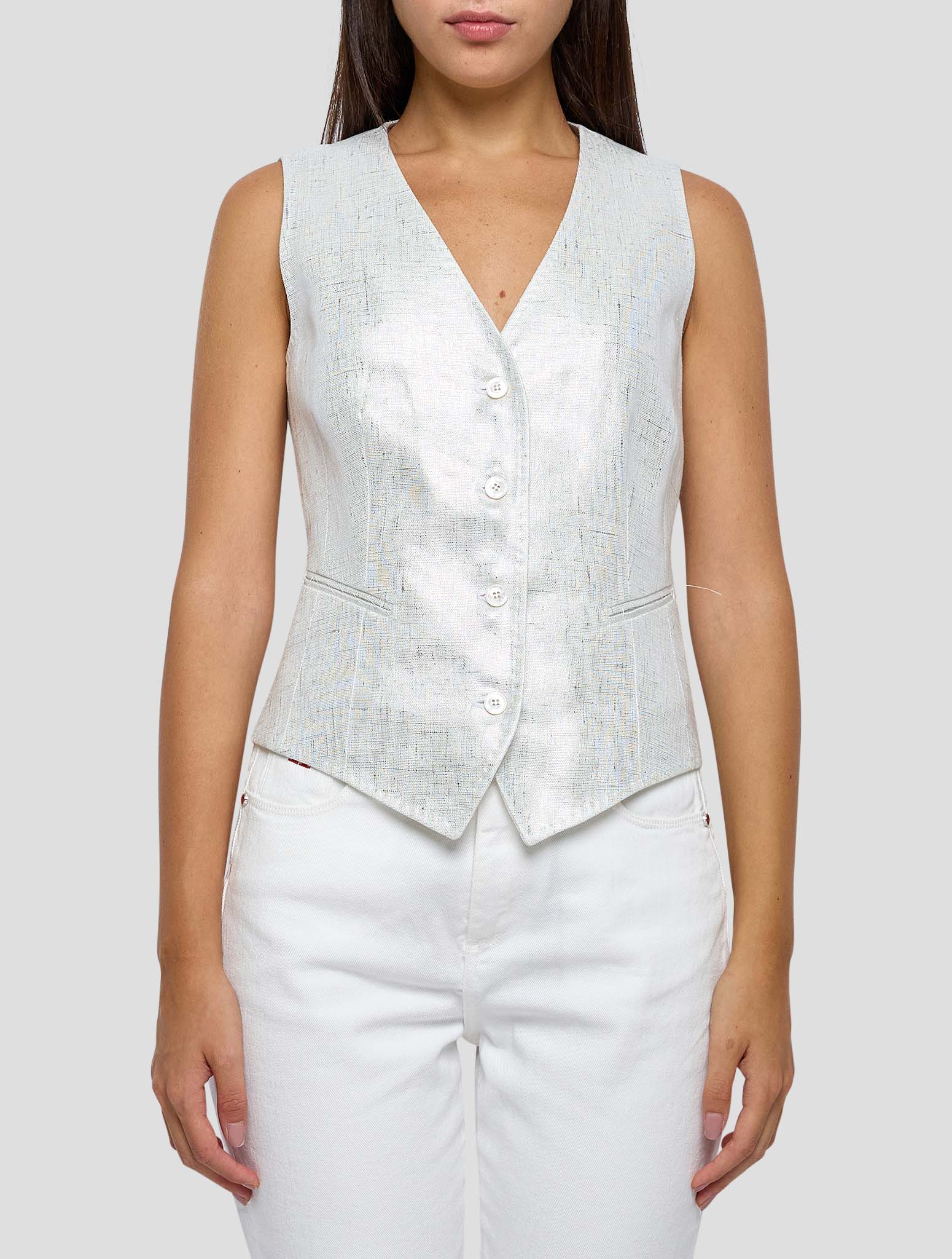Kiton White Linen Vest Women