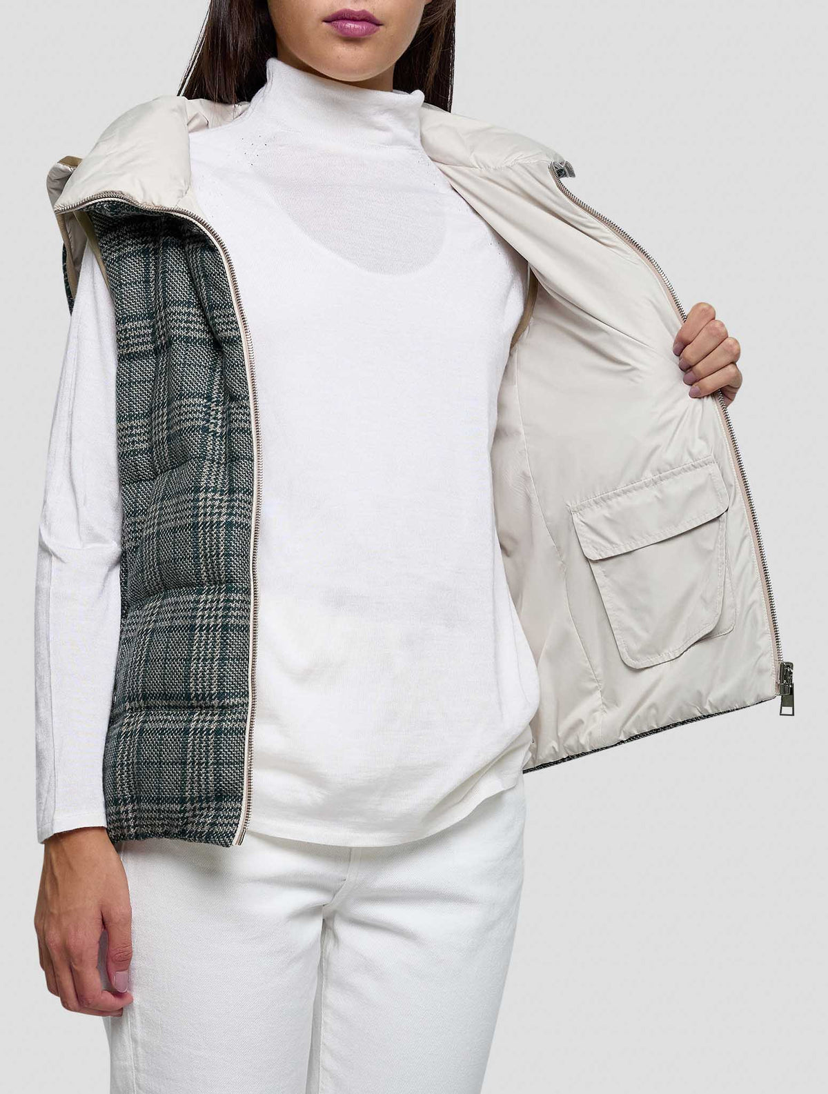 Kiton Green Gray Cashmere Silk Reverse Gilet Women