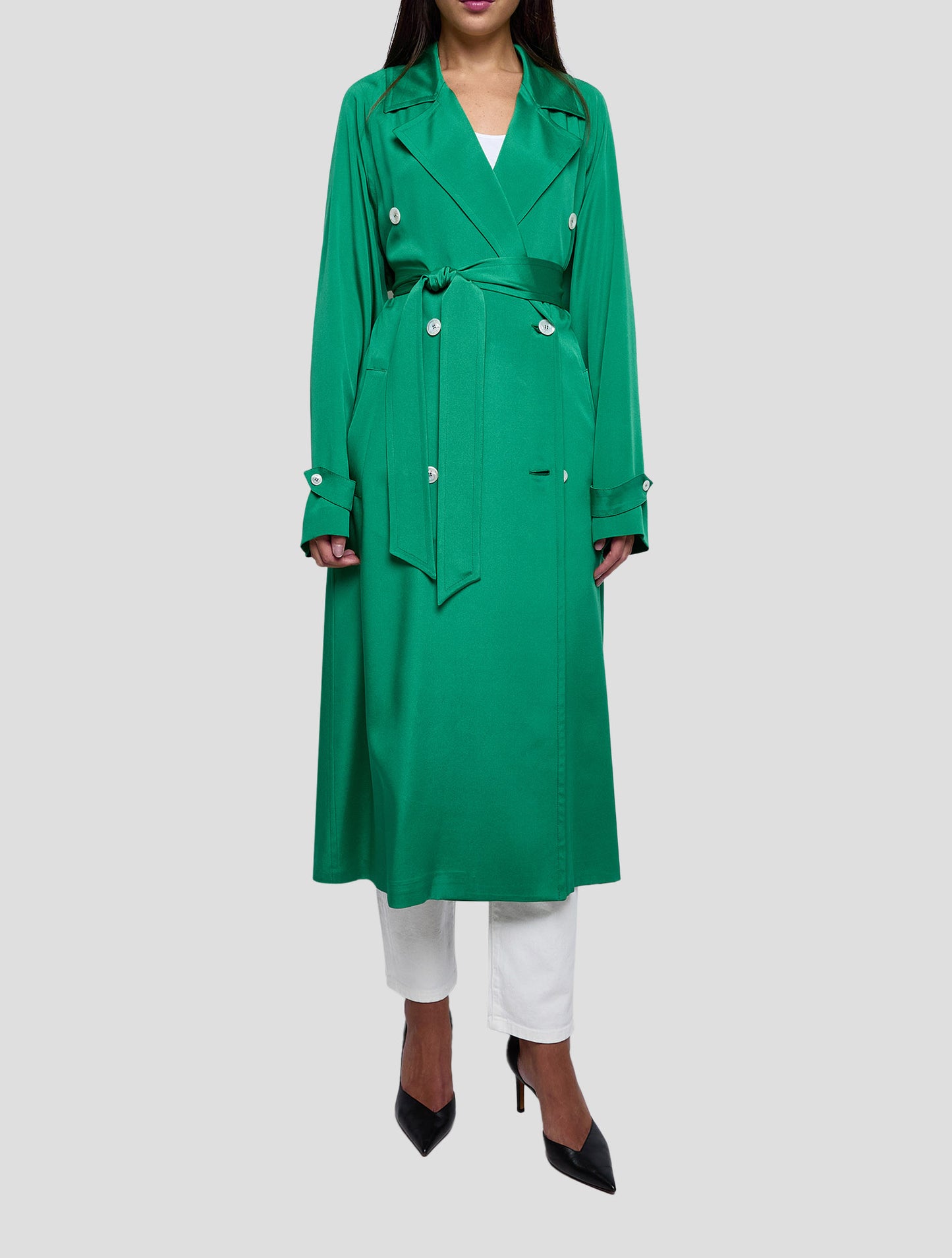 Kiton Green Silk Ea Overcoat Women