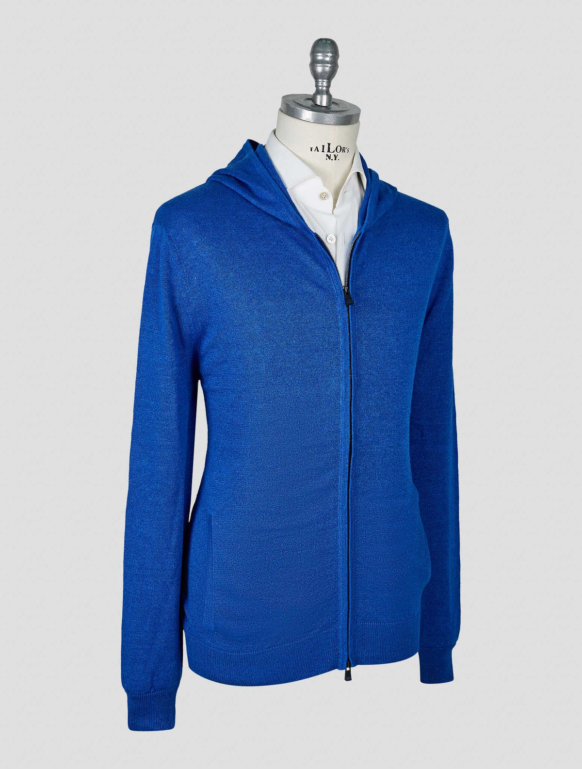 Kiton Knt Blue Linen Cotton Sweater Full Zip