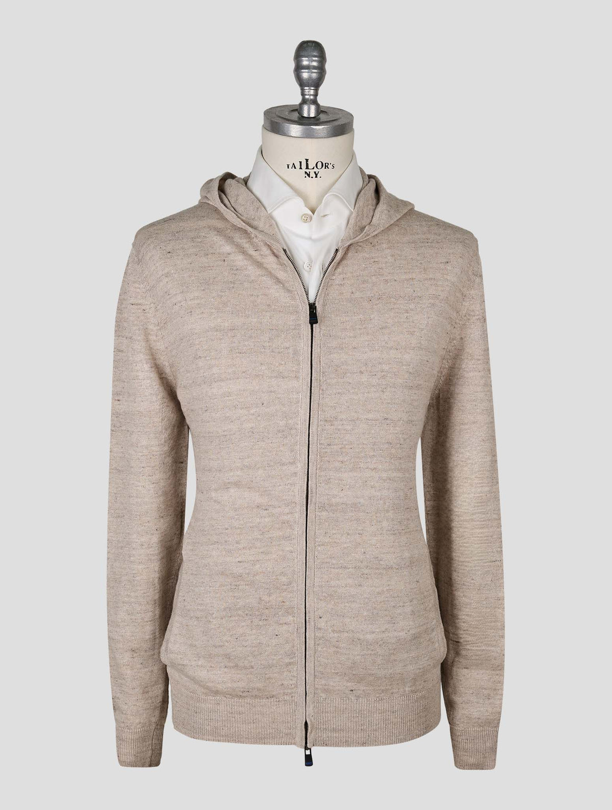 Kiton Knt Taupe Linen Cotton Sweater Full Zip