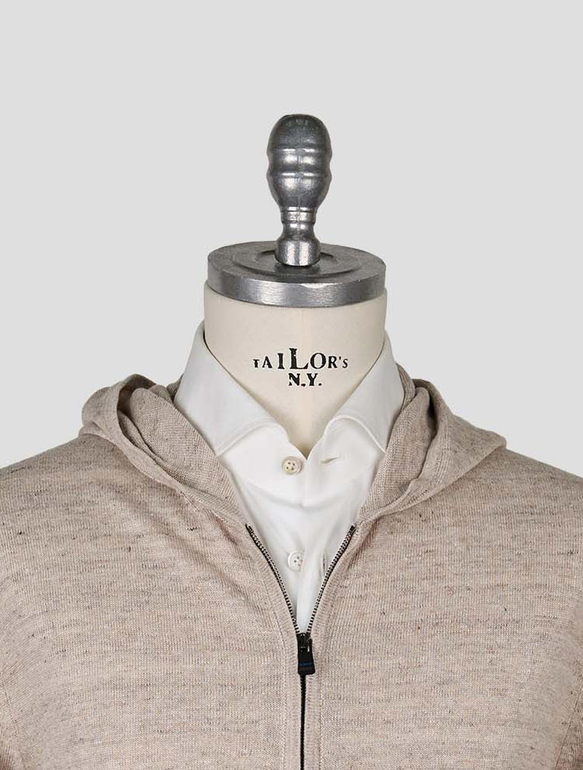 Kiton Knt Taupe Linen Cotton Sweater Full Zip