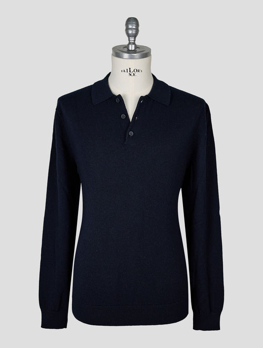 Kiton Knt Blue Navy Virgin Wool Sweater Polo