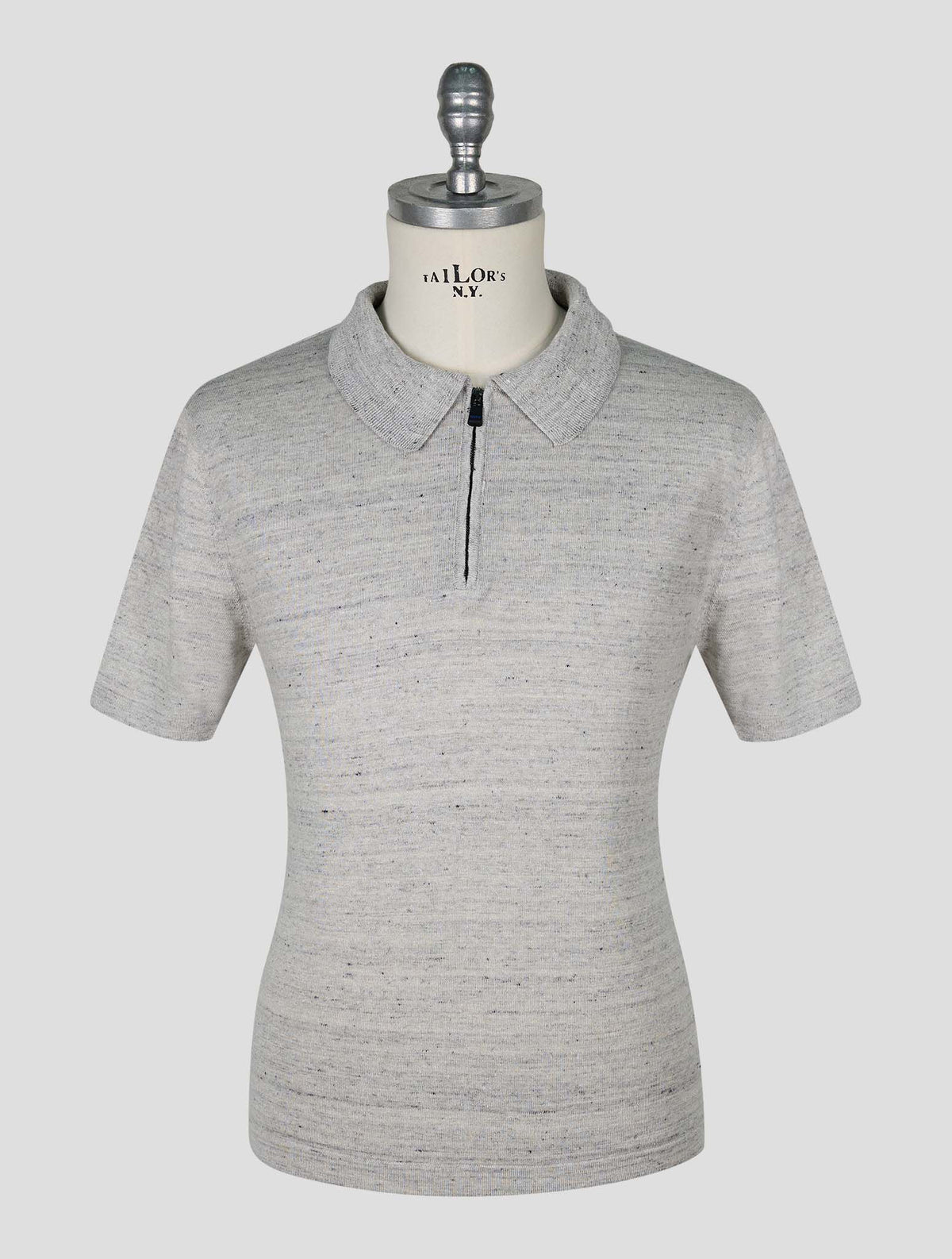 Kiton knt Gray Linen Cotton Polo Half Zip