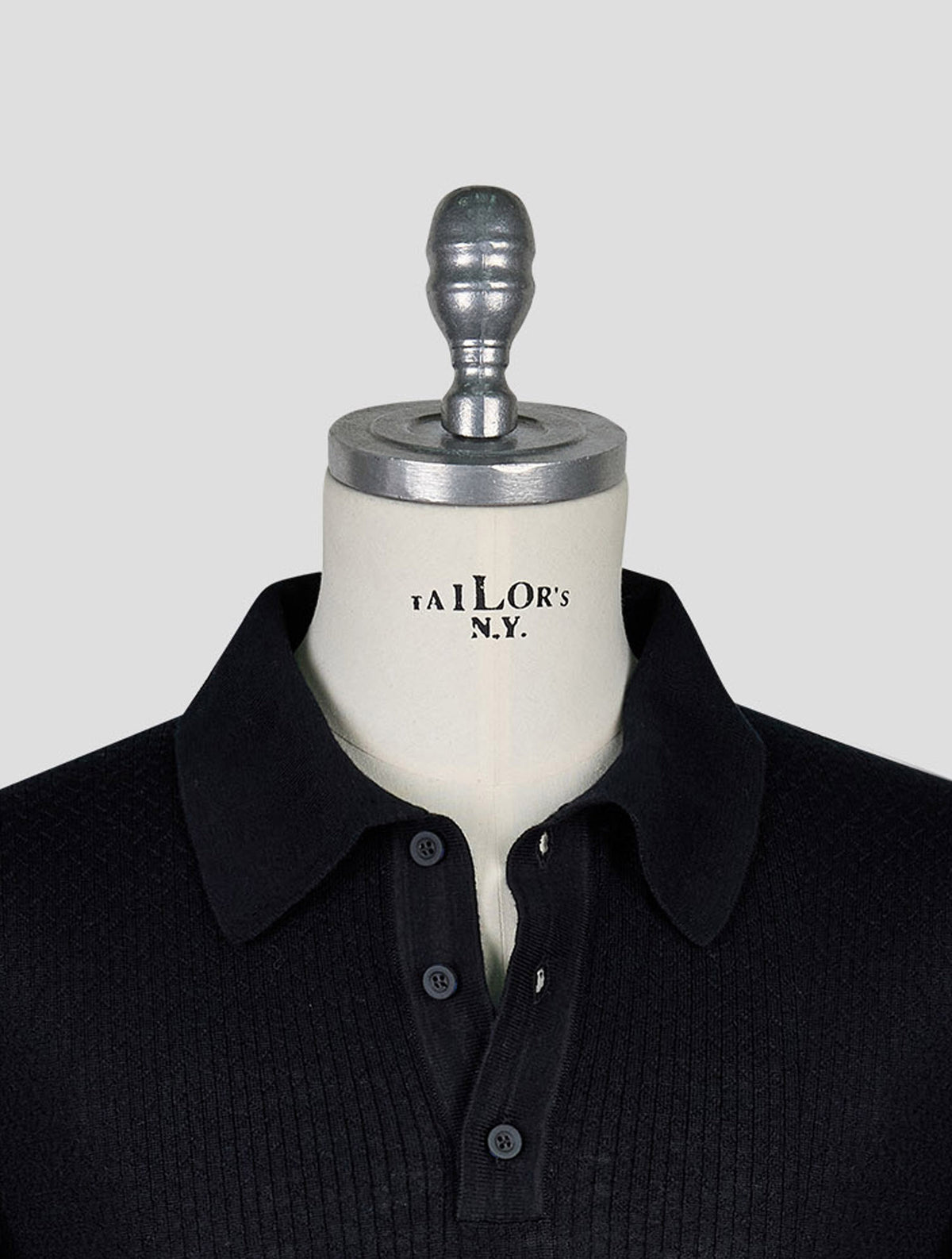 Kiton Knt Black Virgin Wool Silk Polo