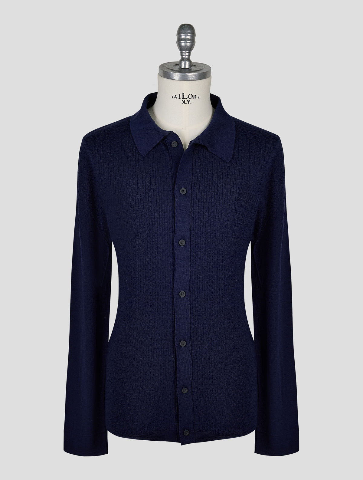Kiton Knt Dark Blue Virgin Wool Silk Shirt