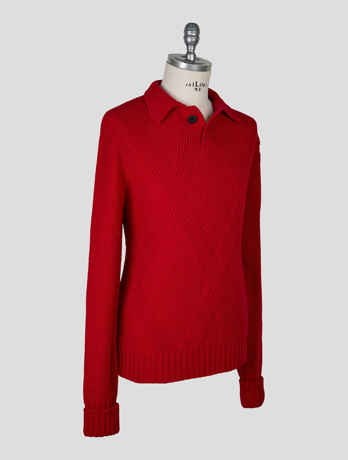Kiton Knt Red Virgin Wool Sweater Polo
