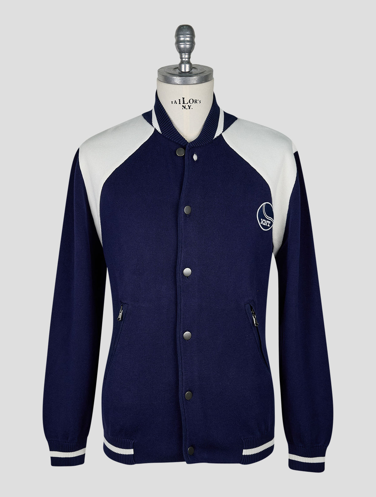 Kiton Knt Blue White Cotton Coat